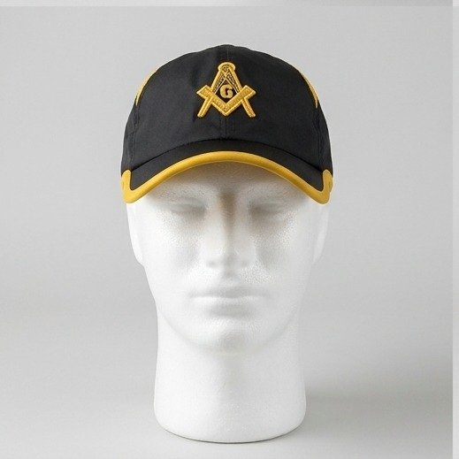 Masonic Square & Compass Black & Gold Baseball Cap - 3D Embroidered "G" Emblem
