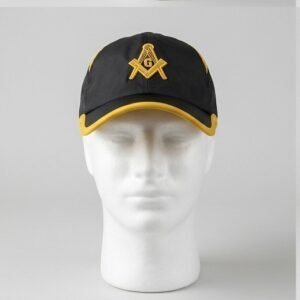 Masonic Square & Compass Black Baseball Cap - Gold 3D "G" Emblem with Gold Trim