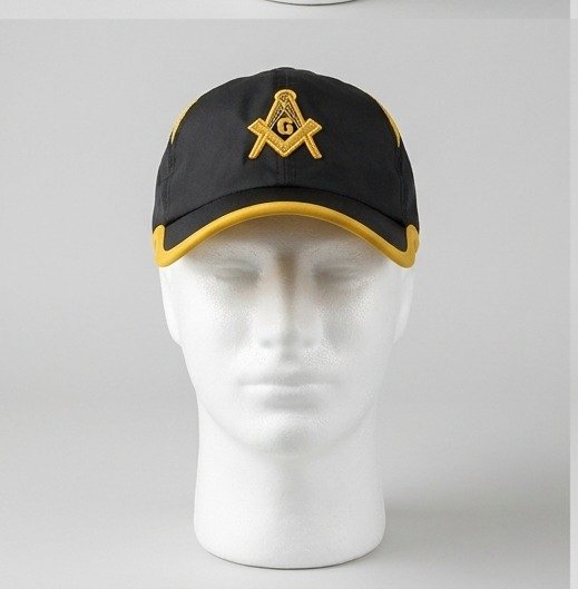 Masonic Square & Compass Black Baseball Cap - Gold 3D "G" Emblem with Gold Trim