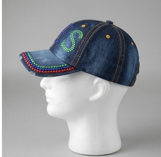 Order of the Eastern Star (OES) Rhinestone Distressed Denim Baseball Cap - Image 3