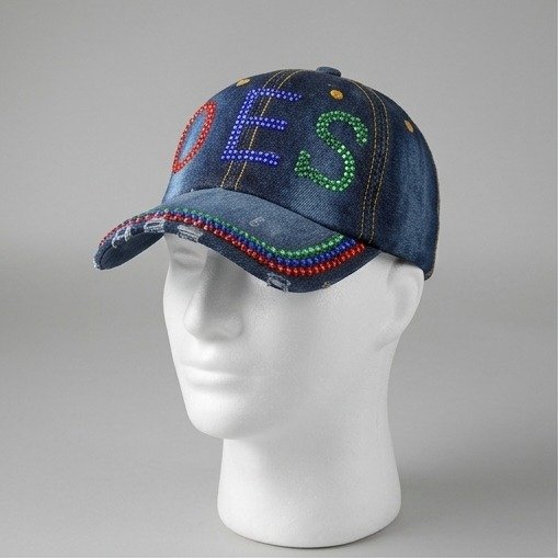Order of the Eastern Star (OES) Rhinestone Distressed Denim Baseball Cap - Image 4