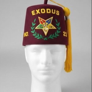 Order of the Eastern Star "Exodus No. 23" Maroon Fez Cap with Gold Tassel