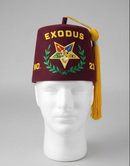 Order of the Eastern Star "Exodus No. 23" Maroon Fez Cap with Gold Tassel