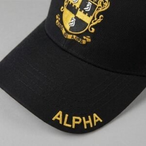 Alternative view of Alpha Phi Alpha Black Baseball Cap - Gold Embroidered Crest Emblem with "ALPHA" Text