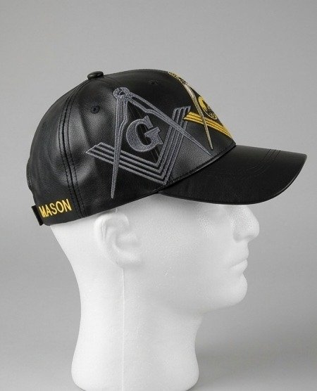 Masonic Square & Compass Black Leather Baseball Cap - Gold "G" Emblem - Image 2