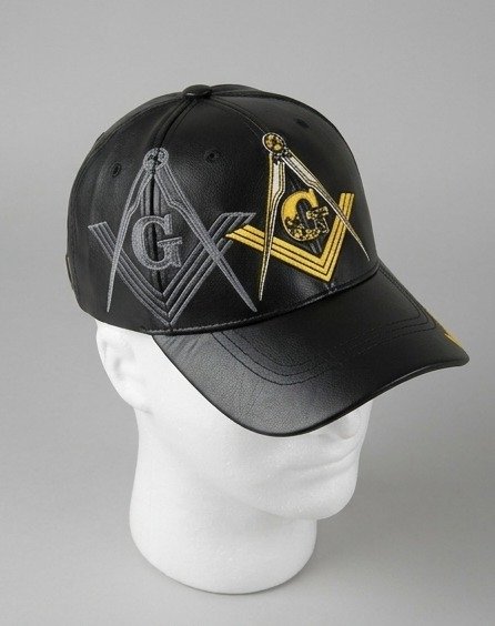 Masonic Square & Compass Black Leather Baseball Cap - Gold "G" Emblem - Image 3