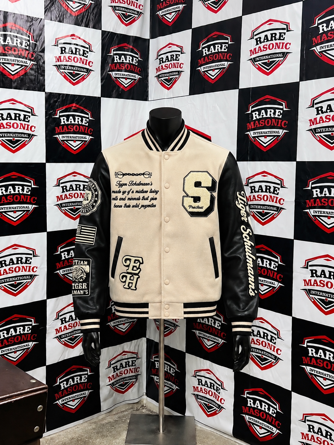 Cream & Black Varsity Letterman Jacket – "S" Chenille Patch Custom Baseball Jacket