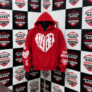 Custom Red Zip-Up Hoodie with Graphic Print