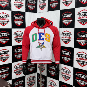 Order of the Eastern Star (OES) White & Red Raglan Hoodie - Multi-Color Letters & Emblem
