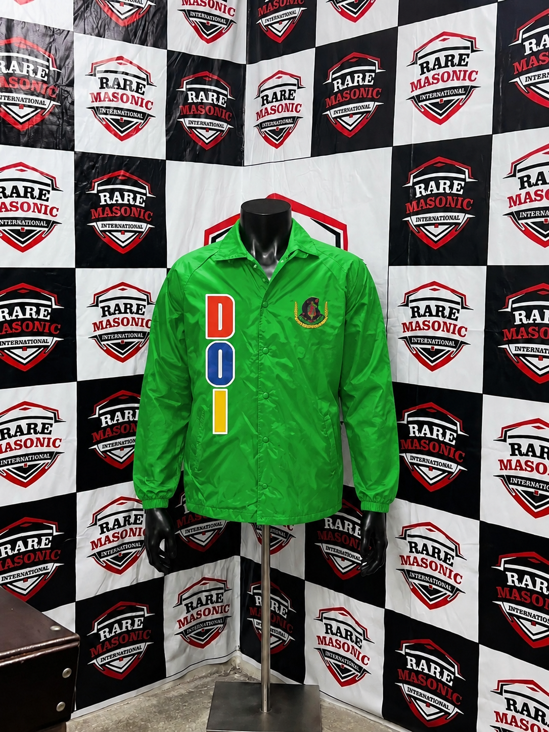Daughters of Isis DOI Green Coach Jacket - Multi-Color Letters & Crest Emblem