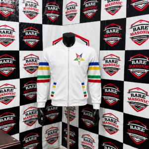 Order of the Eastern Star (OES) White Track Jacket - Multi-Color Striped Sleeves
