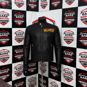 Black Leather Moto Jacket with Halloween Print - Racer Style