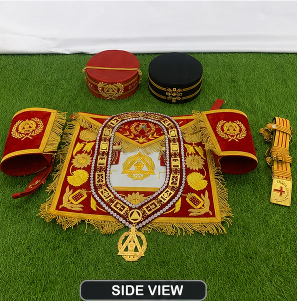 Masonic High Degree Regalia Complete Set - Apron, Collar, Crowns & Gauntlets (Red & Gold) - Image 4