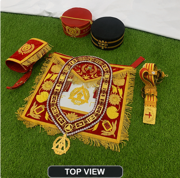 Masonic High Degree Regalia Complete Set - Apron, Collar, Crowns & Gauntlets (Red & Gold) - Image 3