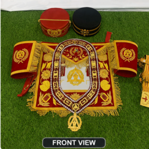 Masonic High Degree Regalia Complete Set - Apron, Collar, Crowns & Gauntlets (Red & Gold)
