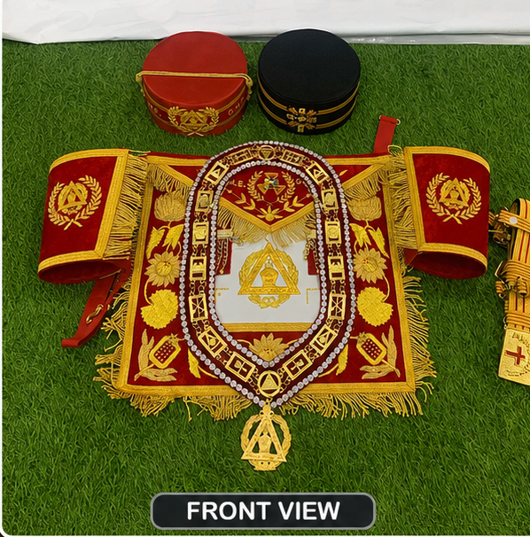Masonic High Degree Regalia Complete Set - Apron, Collar, Crowns & Gauntlets (Red & Gold)