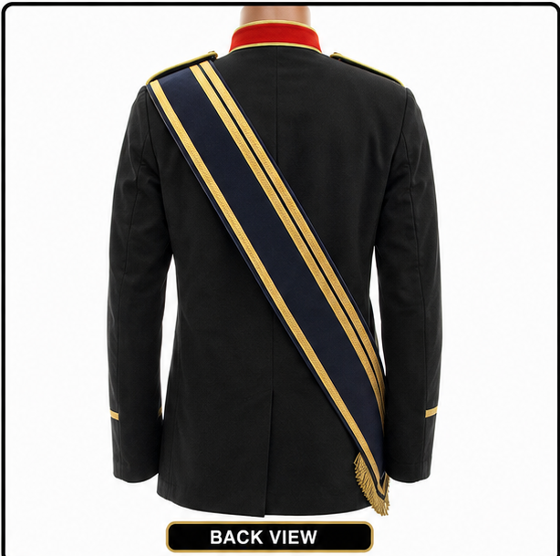 Masonic Black Ceremonial Jacket with Gold Braid & Crown Sash - Image 4