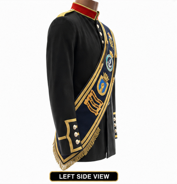 Masonic Black Ceremonial Jacket with Gold Braid & Crown Sash - Image 3