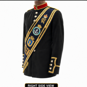 Alternative view of Masonic Black Ceremonial Jacket with Gold Braid & Crown Sash