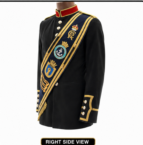 Masonic Black Ceremonial Jacket with Gold Braid & Crown Sash - Image 2
