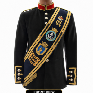 Masonic Black Ceremonial Jacket with Gold Braid & Crown Sash