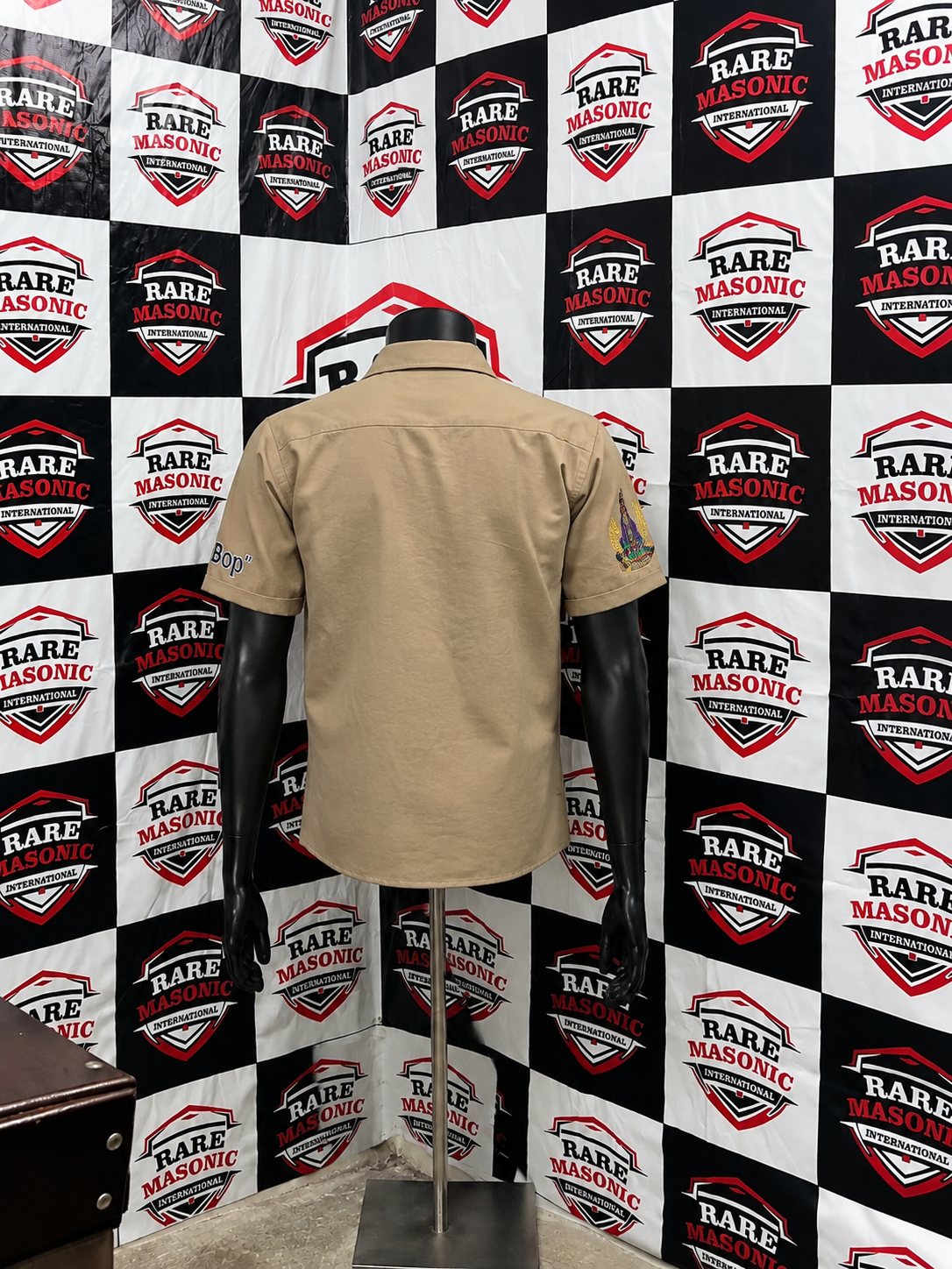 Custom Embroidered Khaki Button-Down Shirt - Personalized Name & Text with Isis Emblem - Image 2