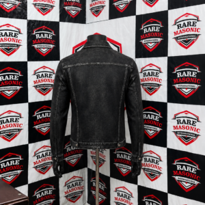 Alternative view of Black Vintage Leather Jacket with Eclectic Patch Design - Jester, Cards & Eye Patches