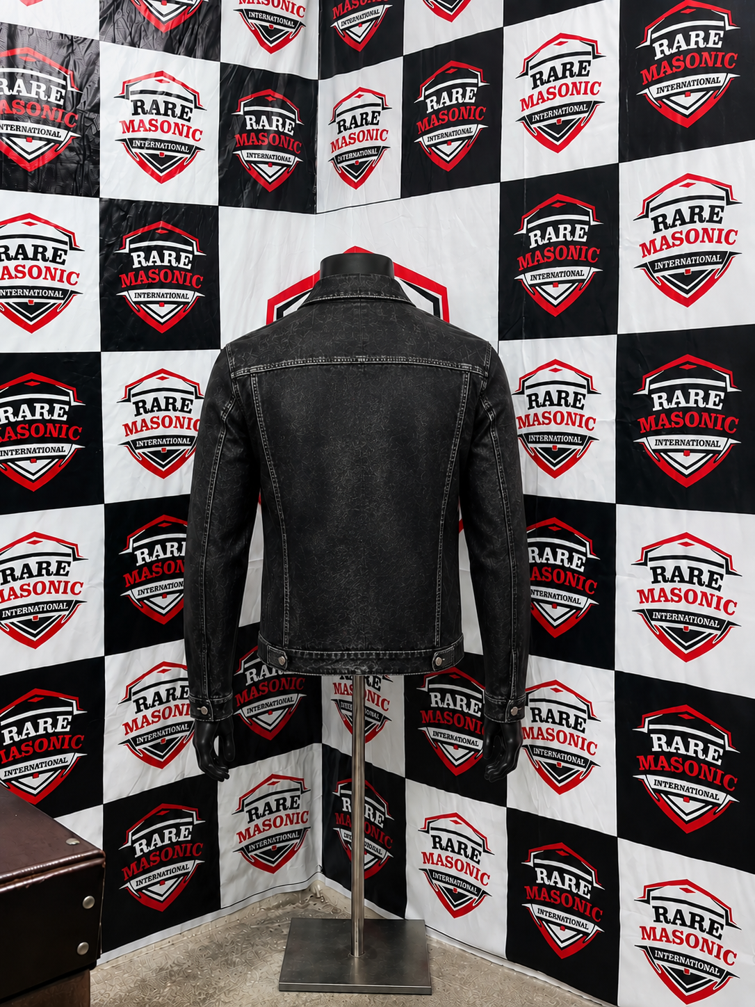 Black Vintage Leather Jacket with Eclectic Patch Design - Jester, Cards & Eye Patches - Image 2