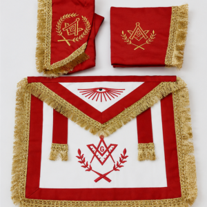 Masonic Regalia 3-Piece Set - Red & Gold Apron, Gauntlets & Collar with Gold Fringe