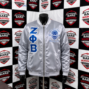 Zeta Phi Beta ΖΦΒ Silver Satin Bomber Jacket - 1920 Crest Emblem