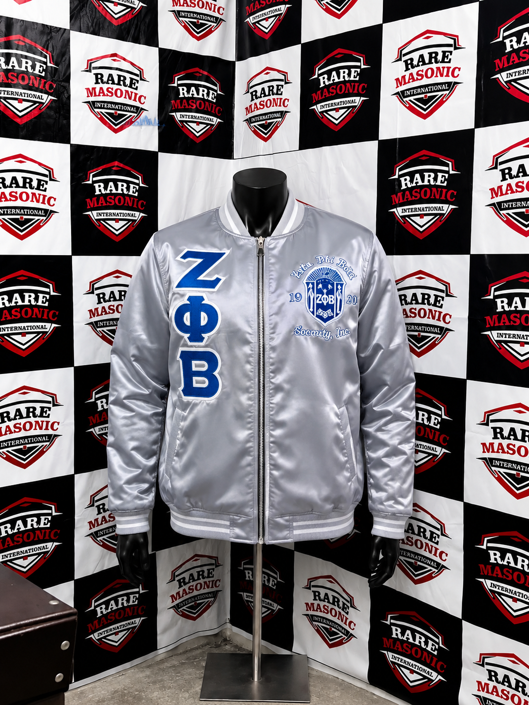 Zeta Phi Beta ΖΦΒ Silver Satin Bomber Jacket - 1920 Crest Emblem