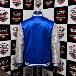 Alternative view of Zeta Phi Beta ΖΦΒ Blue Satin Bomber Jacket - Silver Sequin Sleeves & 1920 Patches